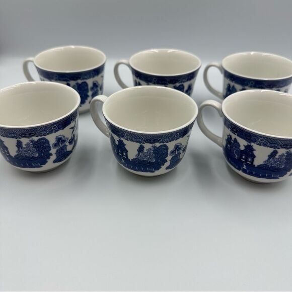EUC! Vintage Johnson Brothers Blue Willow Teacups Set of 6 - Picture 2 of 8